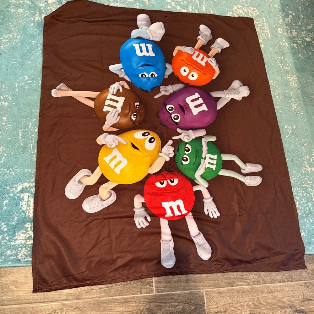 M&M’s Character Throw Blanket Colorful Candy Mascots Brown Polyester 50x60 Appro
